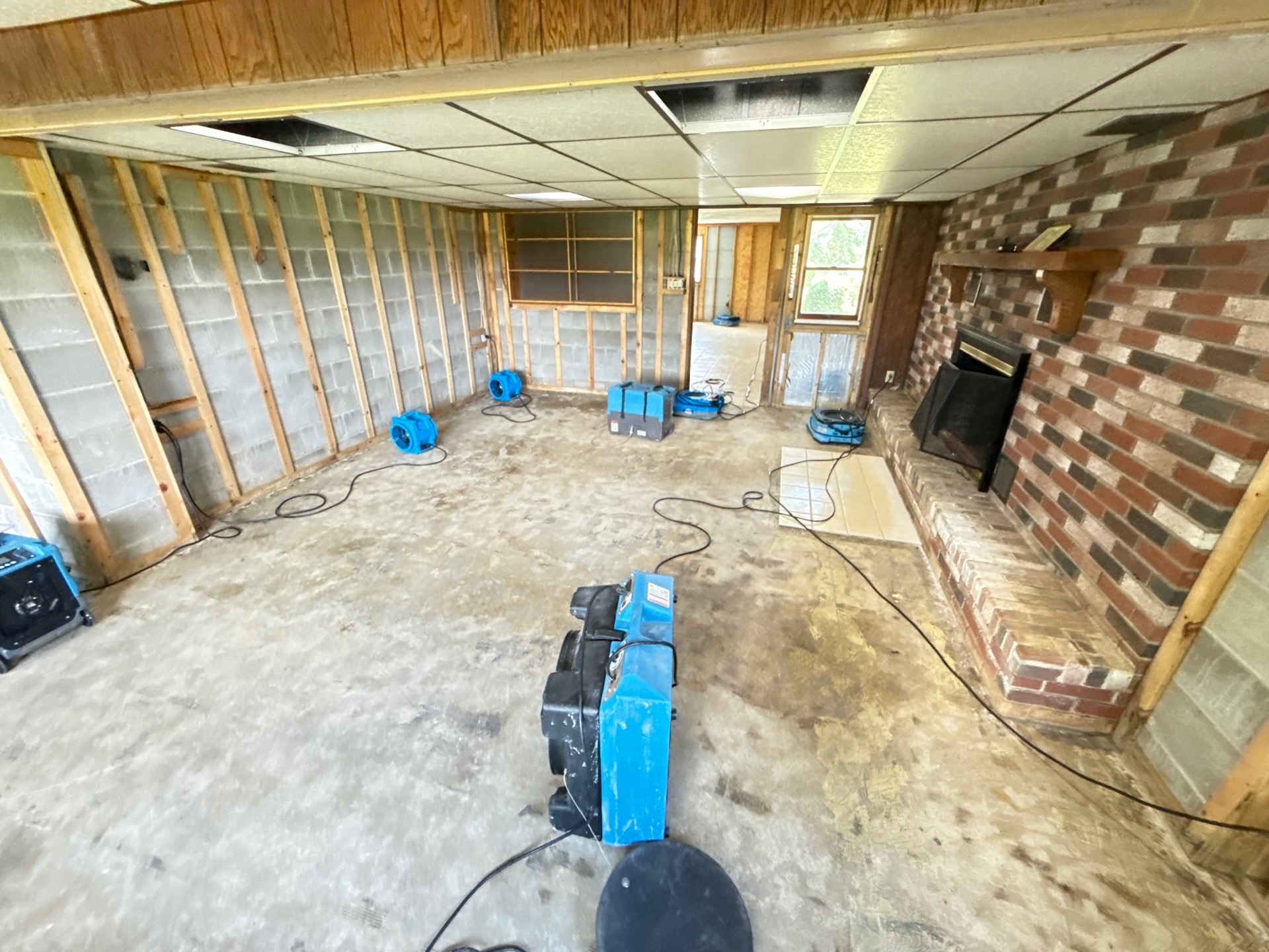 Drying equipment staged in a commercial lower level in Austin