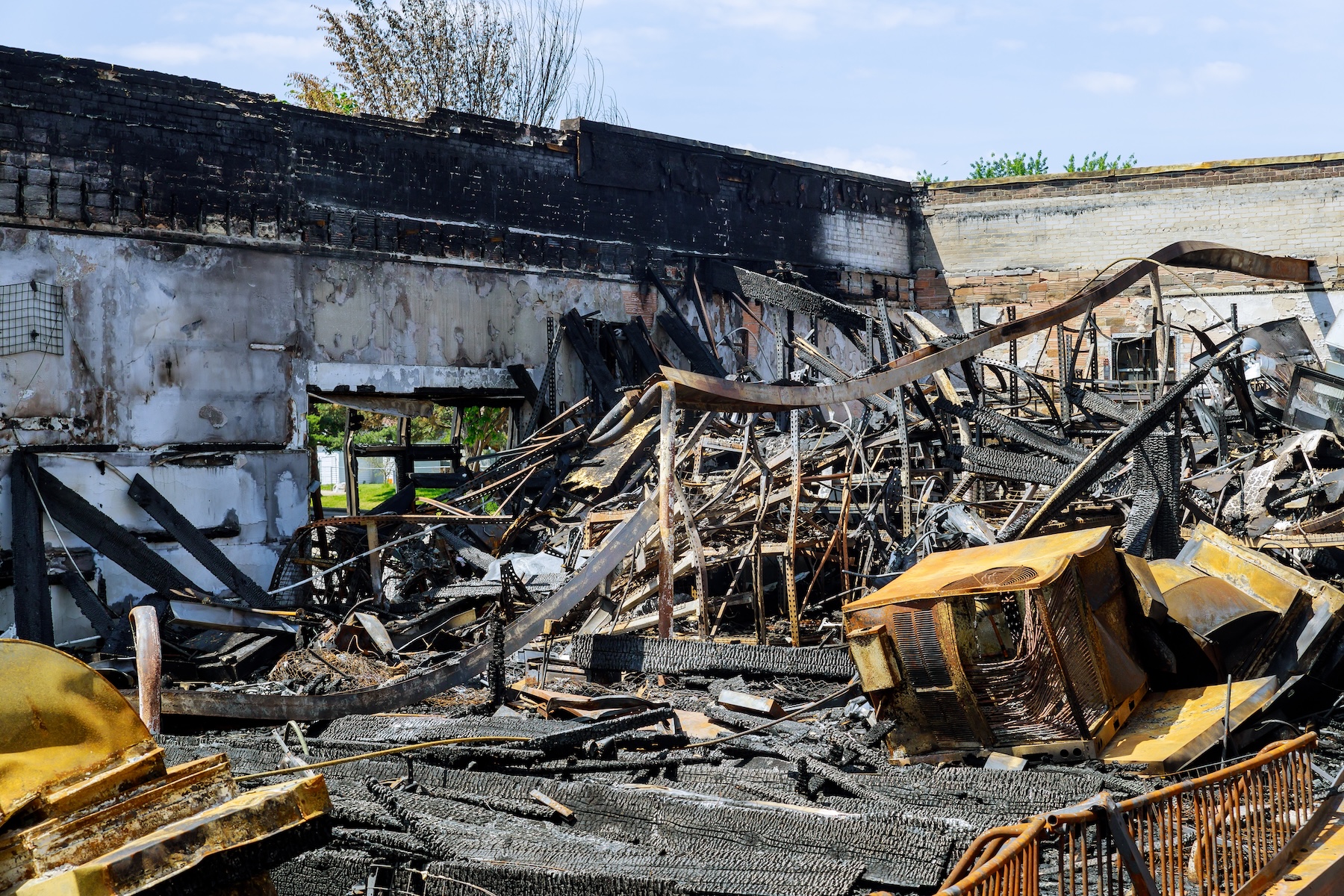 Commercial fire damage to interior walls and ceiling in Austin